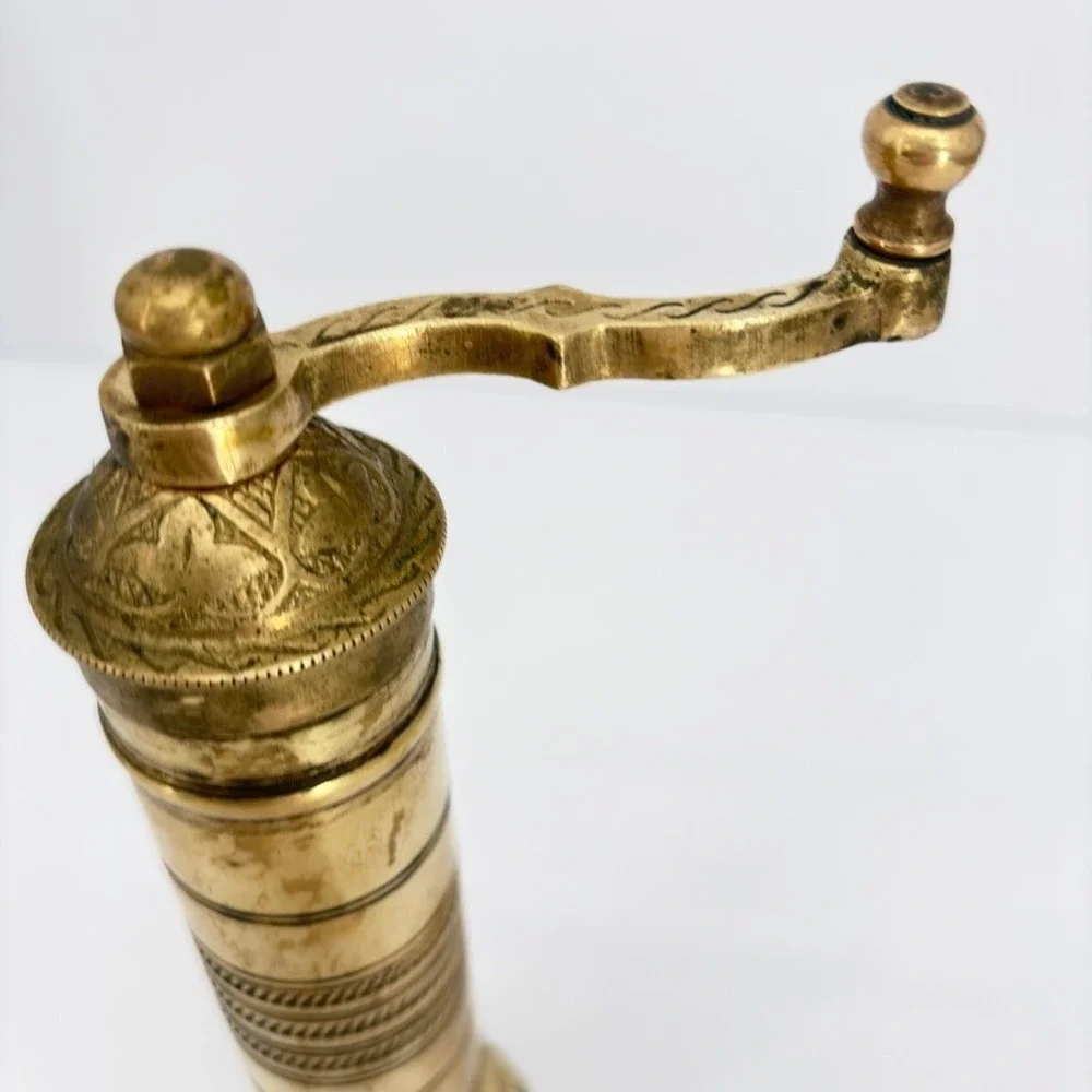 Brass Turkish-Style Hand Crank Coffee Pepper Spice Grinder 7 Inch